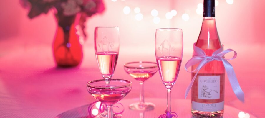 happy birthday, pink wine, champagne